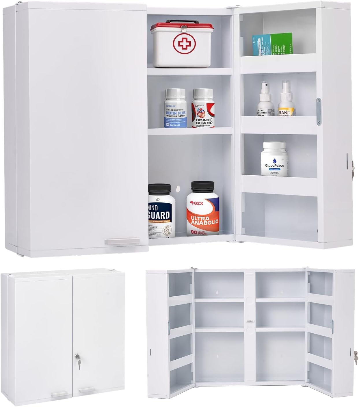 Medicine Cabinet Lock - Large Locking Medicine Cabinet, 11 Shelves,
